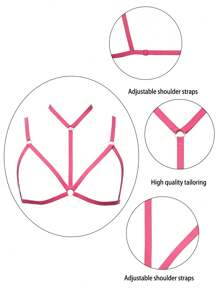 時尚束帶內衣性感粉色中空裝飾配件 - 玫紅色 - 查看 3