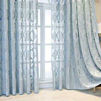 1 Panel Of Luxury Modern Jacquard 3d Velvet Semi-transparent Window Curtain With Embossed Pattern, European Style