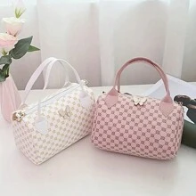 Butterfly Decor Throw Pillow Casual Shoulder Bag, Lightweight Handbag Cylindrical Tote Bag - Pink - View 3