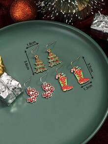 3對/套聖誕主題字母,聖誕樹,靴子,雪花,緞帶設計耳環,完美禮品和配件適合女士節日