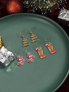 3對/套聖誕主題字母,聖誕樹,靴子,雪花,緞帶設計耳環,完美禮品和配件適合女士節日