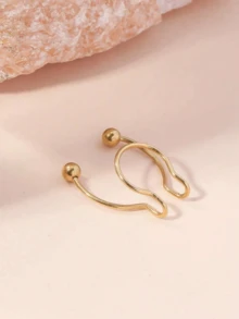 1pc Stainless Steel Nose Ring/Stud/Clip For Women - Yellow Gold - View 4