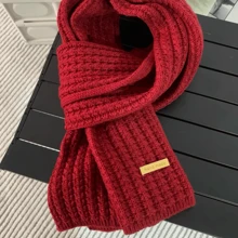 1pc Ladies' Solid Color Thick Knitted Wool Scarf, Winter Warm Neck Wrap For Daily Wear