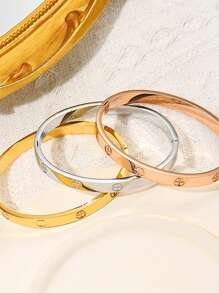 1pc Gold-color Fashionable Stainless Steel Cross Design Bracelet Suitable For Daily Wear - Yellow Gold - View 5