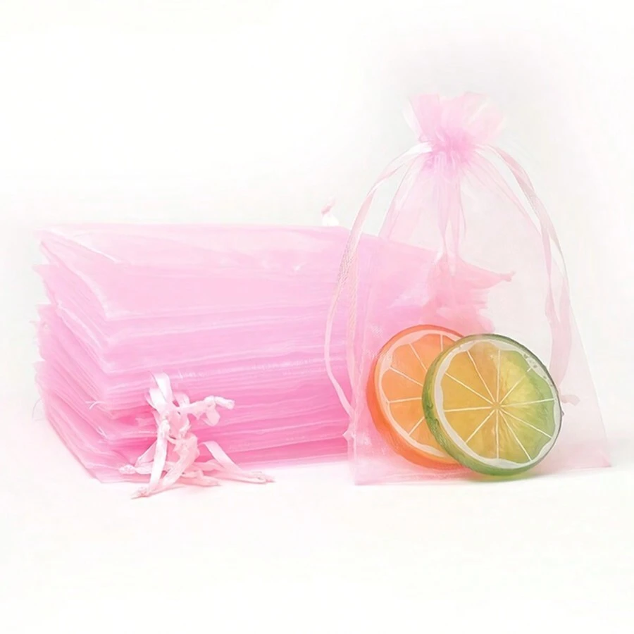 50 piezas de bolsas de organza con cordón para joyas, caramelos, bodas, fiestas - Rosa - Ver 1