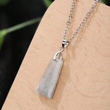 1入組/10色/天然寶石水晶梯形吊墜銀鍊項鍊,假期t恤穿搭適用,男女款