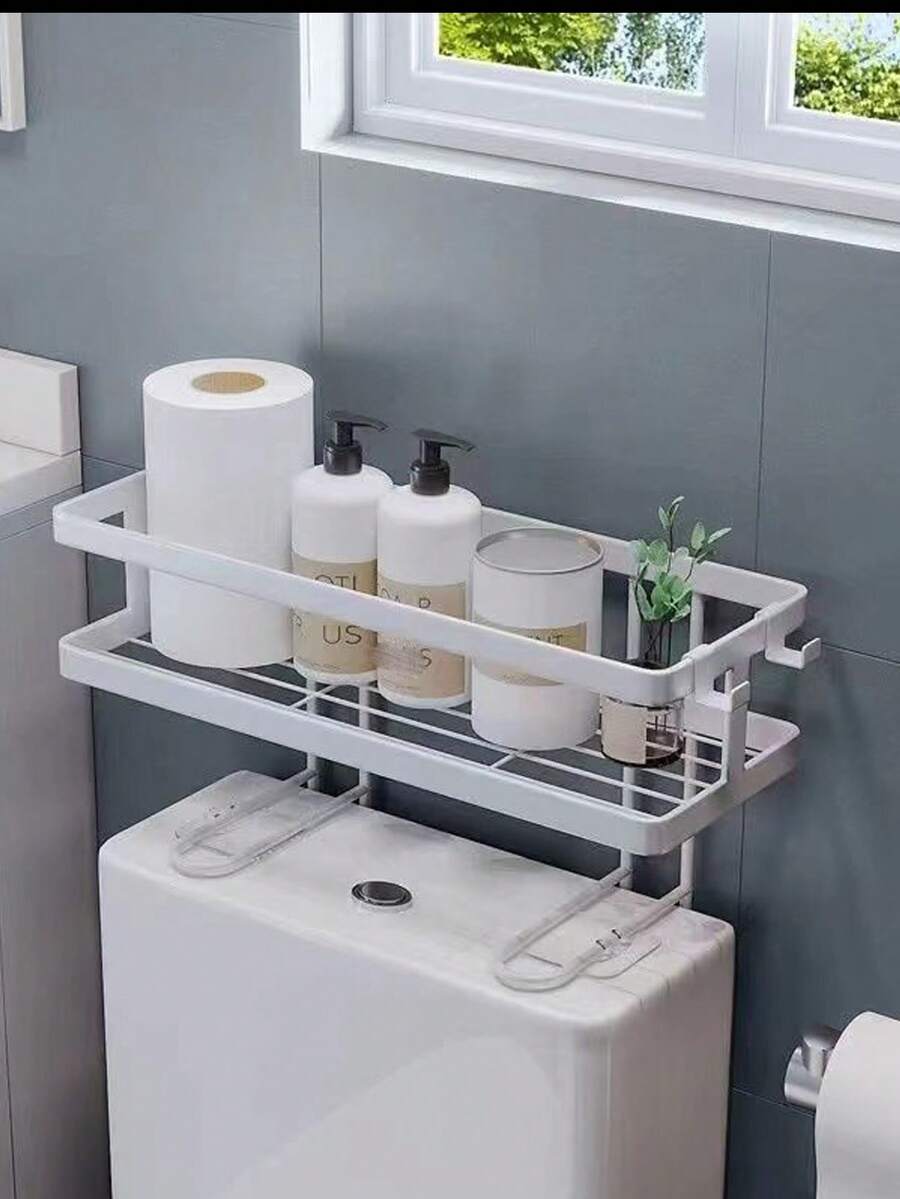 1入浴室馬桶上方收納架,白色浴室收納架,多功能浴室收納架,無需鑽孔節省空間,浴室配件