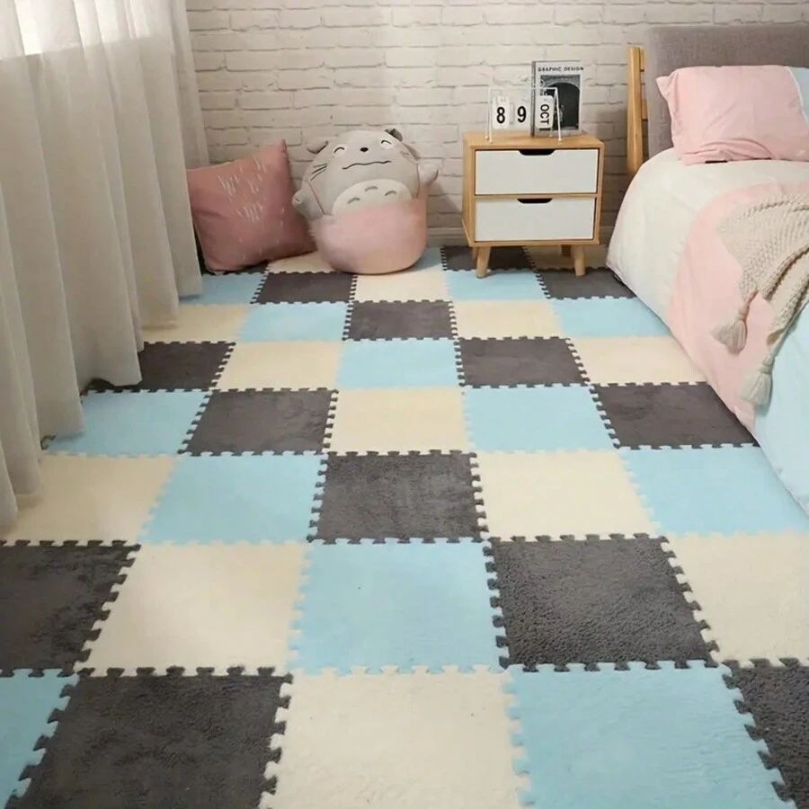 Thảm đầy đủ đầu giường phòng ngủ 6 chiếc, có thể cắt, có thể giặt được, thảm trải sàn chắp vá, thích hợp cho cửa sổ bay, chiếu tatami, sử dụng tại nhà - Màu Hồng baby - Xem 1