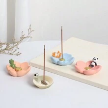 1pc Pink Lotus & Cartoon Frog Incense Burner - Multicolor - View 2
