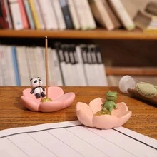 1pc Pink Lotus & Cartoon Frog Incense Burner - Multicolor - View 9
