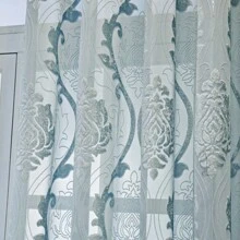 1 片豪華現代提花 3d 天鵝絨半透明浮雕圖案窗簾,歐式風格 - 藍色 - 查看 8