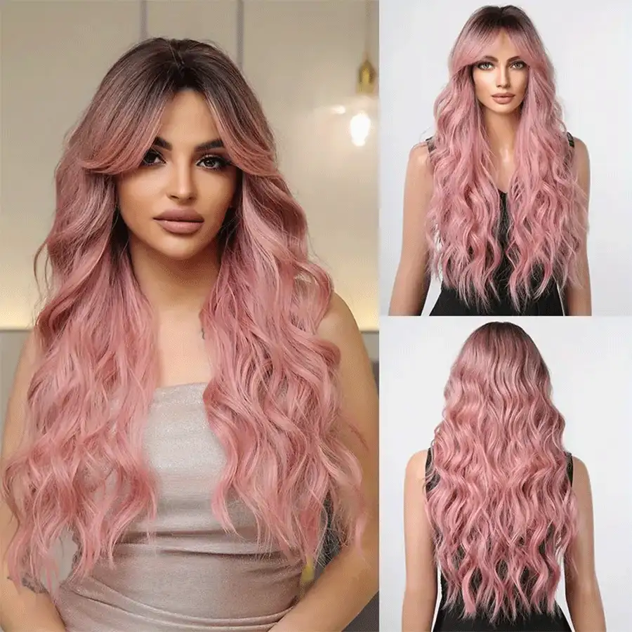 1入組長波浪鬆緊捲髮假髮適合女性自然造型。分離式波浪髮假髮,可更換,適用於日常聚會、派對和角色扮演萬聖節