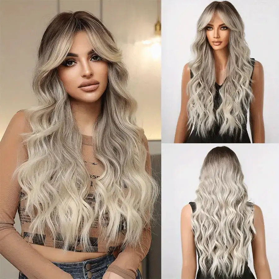 1入組長波浪鬆緊捲髮假髮適合女性自然造型。分離式波浪髮假髮,可更換,適用於日常聚會、派對和角色扮演萬聖節