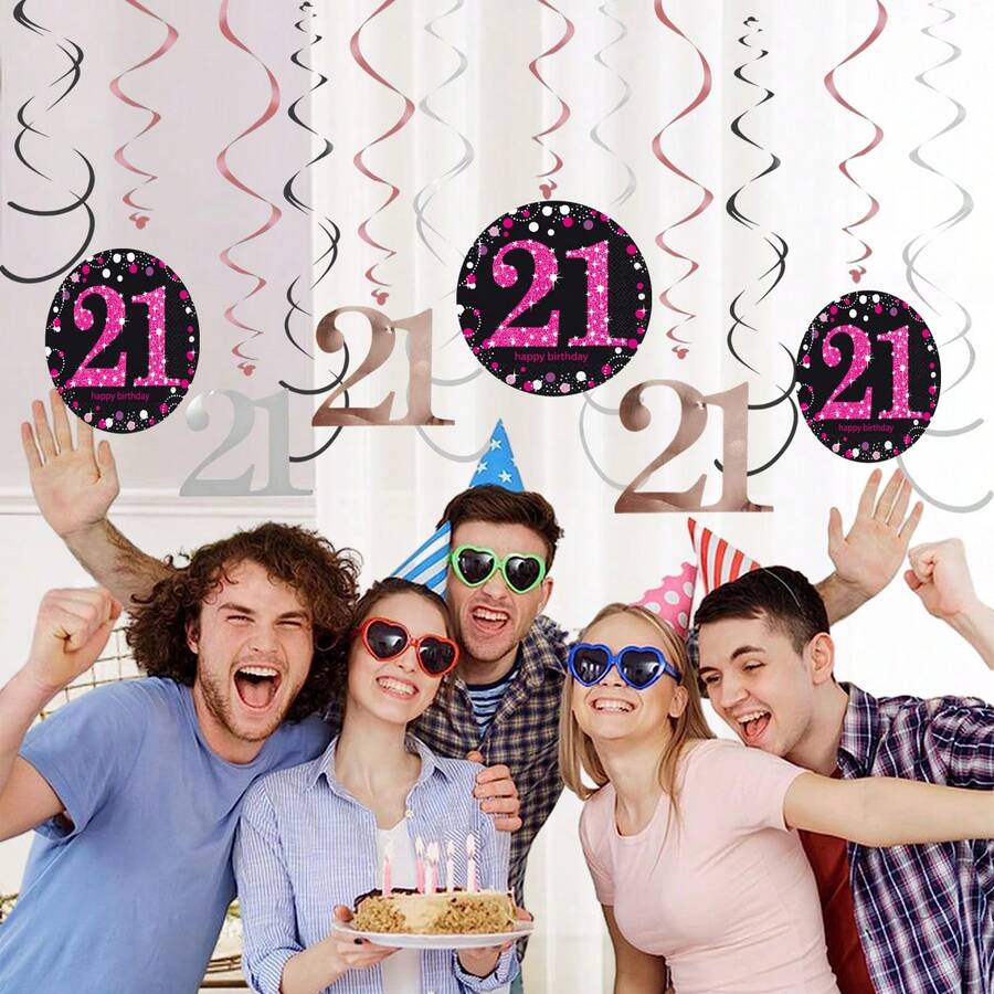 18入組玫瑰金21周歲生日螺旋PVC天花板裝飾用品,適用於21周歲生日派對背景裝飾用品 - 玫瑰金 - 查看 1