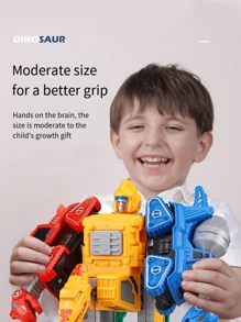 1pc Dinosaur Assembled 5 In 1 Deformable Fire & Engineering Truck Excavator Bulldozer Toy For Kids - Multicolor - View 2