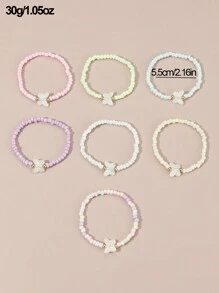 Set de 7 piezas de pulseras con cuentas de corazón, estrella y mariposa de colores para niñas, decoración diaria