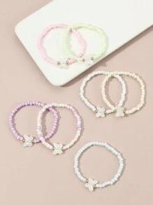 Set de 7 piezas de pulseras con cuentas de corazón, estrella y mariposa de colores para niñas, decoración diaria