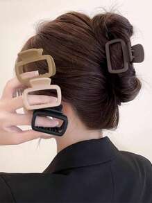 4 件女士中号咖啡色系列方形圆边发夹，现代感十足，适合办公室和通勤休闲夏季爪夹发夹发夹发夹发夹发夹，学校用品，学院秋冬发饰，适合女士度假装扮