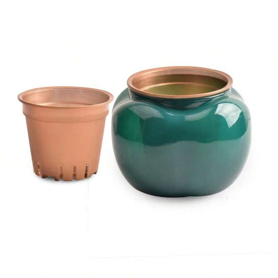 1pc Green Plastic Self-watering Flower Pot - Green - View 1