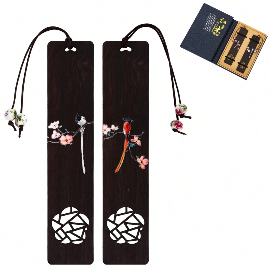 雕刻木製書籤附贈禮品盒,繪製的書籤,可作為書頁標記紀念日禮物,適合男女、母親、學生、教師和書籍愛好者 - 彩色 - 查看 1