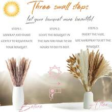 100入組幹燥的草,秋季婚禮波西米亞風格家居桌面裝飾乾花花束,農家鄉村派對,包括白色和自然蘆葦草、兔尾草