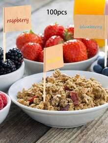Approximately 100pcs/pack Party Food Decoration Toothpicks Flags ,including Fruit, Cake, Burger, Cocktail Flags With Label Cards - Brown - View 1