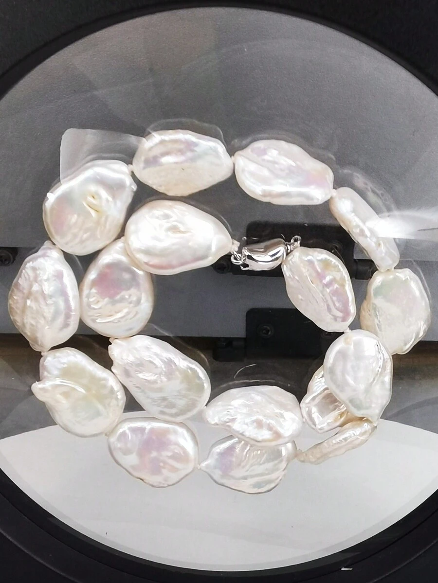 天然1條16-17*19-20mm招搖白色淡水珍珠和S925扣40.5cm項鍊，適合女性日常生活或派對婚禮珠寶新娘珠寶