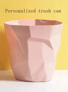 1pc White Minimalist Creative Trash Bin - Pink - View 1