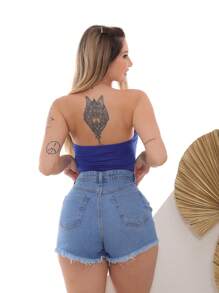 Women Denim Shorts - Medium Wash - View 2