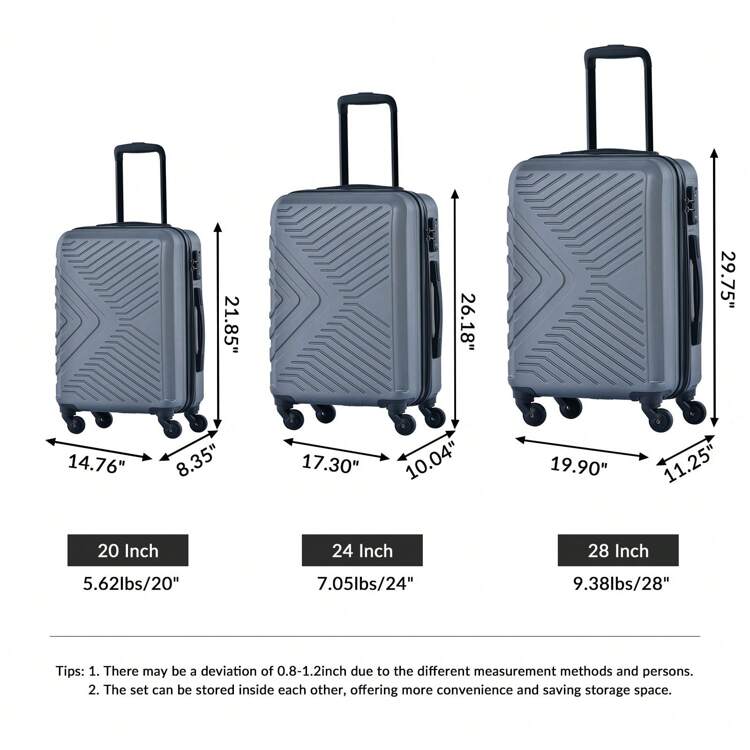 Travelhouse 3 Piece Luggage Set, Hardshell Lightweight Suitcase With TSA Lock Spinner Wheels, 20in24in28in - Xám - Xem 2
