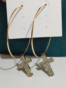 1 đôi Đá quý Thiết kế chéo Lớn Vòng khuyên tai - Vàng - Xem 3