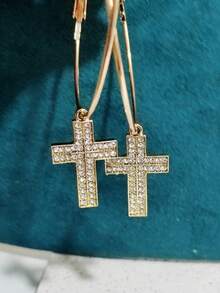 1 đôi Đá quý Thiết kế chéo Lớn Vòng khuyên tai - Vàng - Xem 4