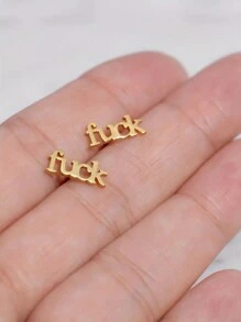 Tsnamer 1 par de pendientes de botón con letras, decoración diaria para mujeres - Amarillo Oro - Ver 2