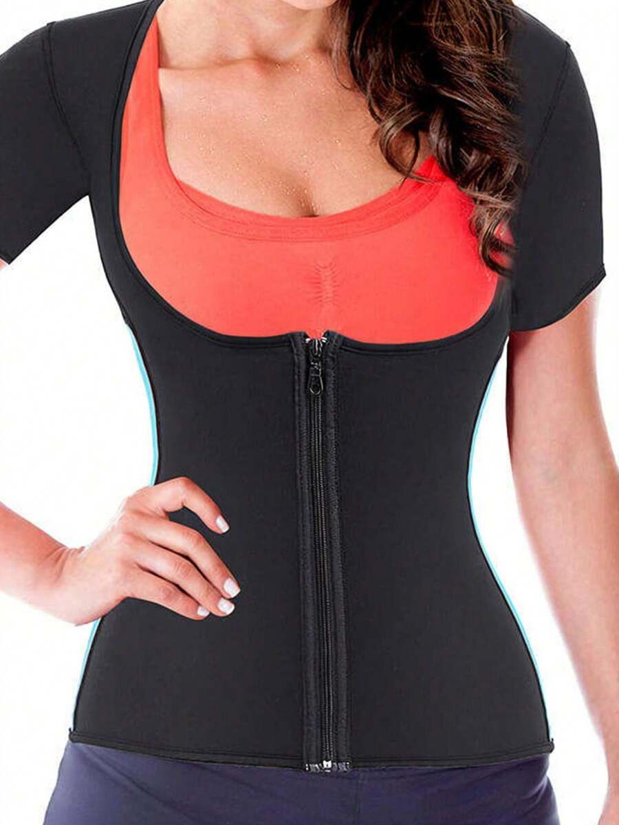 Women's Workout Top With Tummy Control - Black - View 1