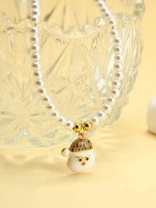 Magic Fish 1入流行樹脂假珍珠和雪人吊墜項鍊，適用於女性，聖誕禮物