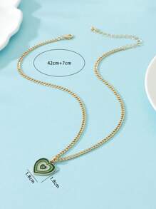 1入組時尚個性化金屬質感漸層綠色Love心形吊墜女性項鍊,最好禮物適用於日期