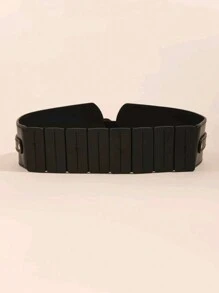 1pc Women's Elastic Wide Waist Belt, Fashionable Accessory For Dress Or Coat, Simple And Versatile Pu Leather Waistband Halloween Summer, School - Black - View 5