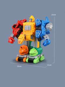 1pc Dinosaur Assembled 5 In 1 Deformable Fire & Engineering Truck Excavator Bulldozer Toy For Kids - Multicolor - View 9