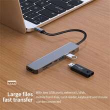 NADODO USB-C 集线器，7 合 1 USB C 集线器至 4K 60Hz 高清电视，100W PD 端口 USB 分配器用于充电，高清电视适配器 SD/TF 读卡器，USB 2.0 集线器，适用于笔记本电脑 Air HDTV Pro 的 USB 集线器，更多 C 型设备 - 灰色 - 查看 8