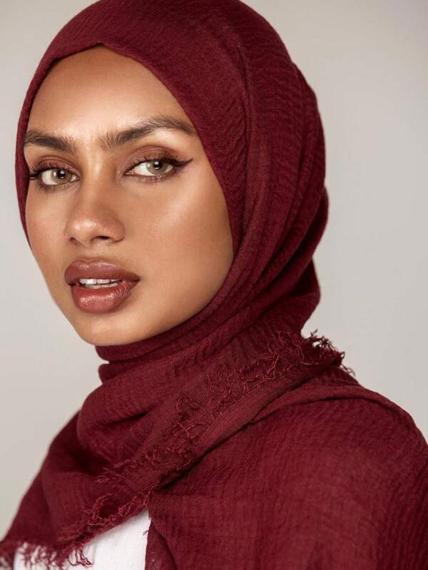 1pc Women's Solid Color Pleated Basic Hijab Scarf, Classic Solid Color Head Wrap For Abaya Veiled Clothes