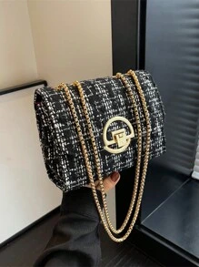 小號極簡圓鑽扣鏈條肩袋,女性禮物 手拿包 晚宴包 帶可拆卸鏈條的斜跨肩鏈包,時尚鏈條手拿包正方形手提包,女用化妝軟手拿包