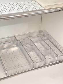 1件/5件/10件精美透明桌面化妆品收纳盒女士用于存放眼影、化妆刷、口红等化妆用品，带自由组合和分隔，适用于度假海滩、浴室收藏、卧室收藏，容量大 - 透明豎紋款 - 查看 10