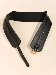 1pc Women's Elastic Wide Waist Belt, Fashionable Accessory For Dress Or Coat, Simple And Versatile Pu Leather Waistband Halloween Summer, School - Black - View 4