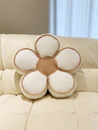 1pc Teddy Bear Shaped Plush 3d Flower Embellished Pillow With Filling