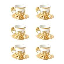 12pcs/set Vintage Turkish Coffee Cup & Saucer Set Gold-plated Ceramic Tea Set Including 6 Cups And 6 Saucers For Home Decor, Room Decor - White - View 6