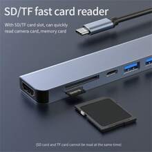 NADODO USB-C 集线器，7 合 1 USB C 集线器至 4K 60Hz 高清电视，100W PD 端口 USB 分配器用于充电，高清电视适配器 SD/TF 读卡器，USB 2.0 集线器，适用于笔记本电脑 Air HDTV Pro 的 USB 集线器，更多 C 型设备 - 灰色 - 查看 9