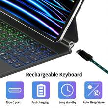 阿拉伯語鍵盤佈局7種顏色背光磁鐵鍵盤-適用於ipad Pro 11英寸,ikeyboard（第四代,2022年）,多點觸控觸摸板,適用於ipad Pro 11 3代/2代/1代,air 5/4 - 黑色-阿拉伯語言佈局 - 查看 5