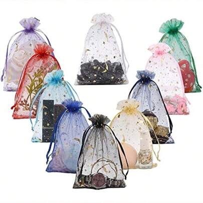 50pcs Moon Star Organza Jewelry Candy Pouch, Gift Bags Pouches For Wedding Party Valentine's Day Valentine Day