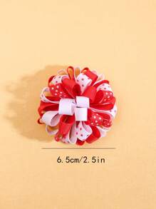 2 Piezas/paquete Clips De Cabello Con Diseño De Bola Y Flor Bordado Para Niñas - Rojo y blanco - Ver 4