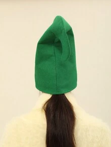 1 件女士圣诞绿色无纺布森系精灵帽，舒适温暖，非常适合圣诞派对、节日装饰、礼物、帽子配饰 - 綠色 - 查看 4